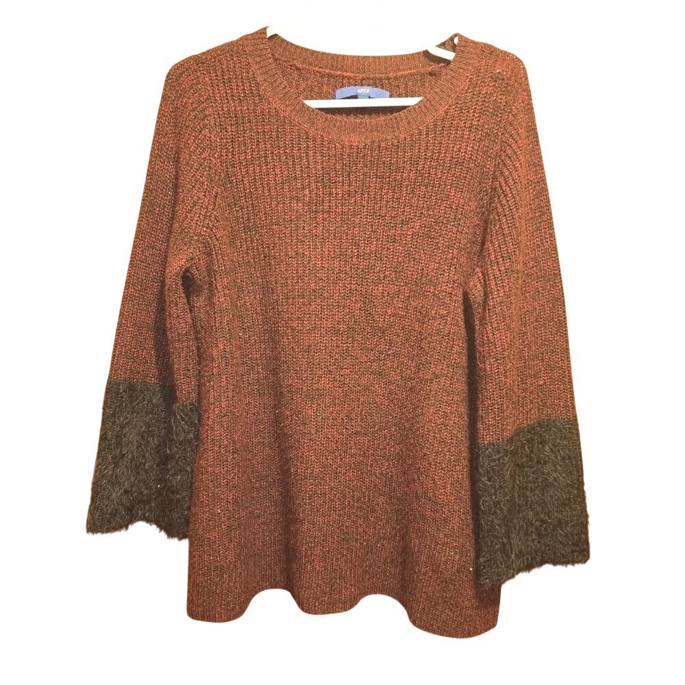 Apt 9 Pullover Sweater Women's Large‎ Burgundy and Black 3/4 sleeve - VERY SOFT!